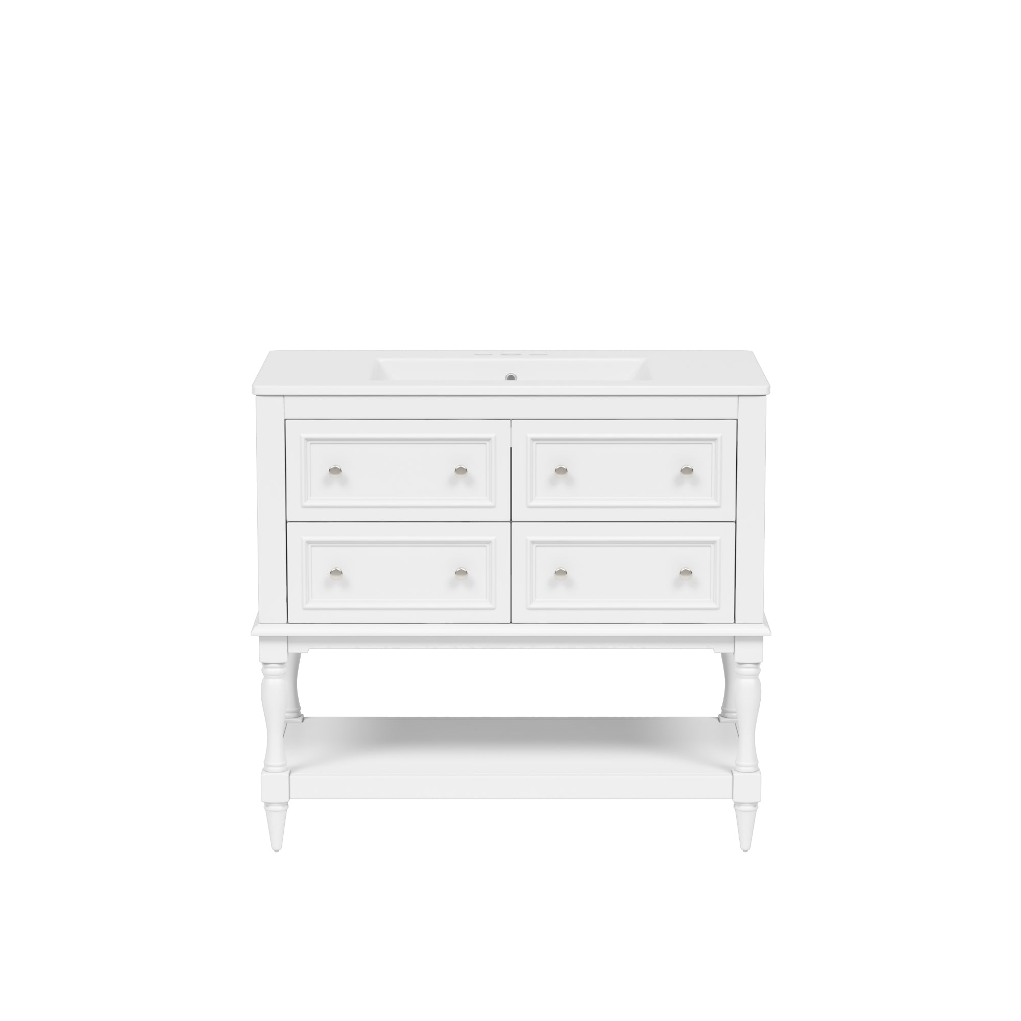 VanityFus 36-in White Bathroom Vanity Single Sink Combo with Ceramic Top Undermount 4 Drawers